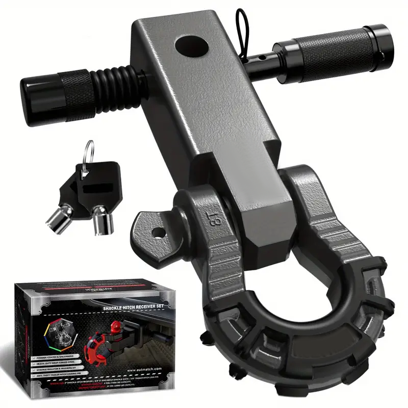 Shackle Hitch Receiver 2 Inch With 34 Mega D Ring Shackle And 58 Trailer Hitch Lock Pin 68 000 Lbs Break Strength Heavy Duty Receiver Kit For Vehicle Recovery Gun Metal Grey Color