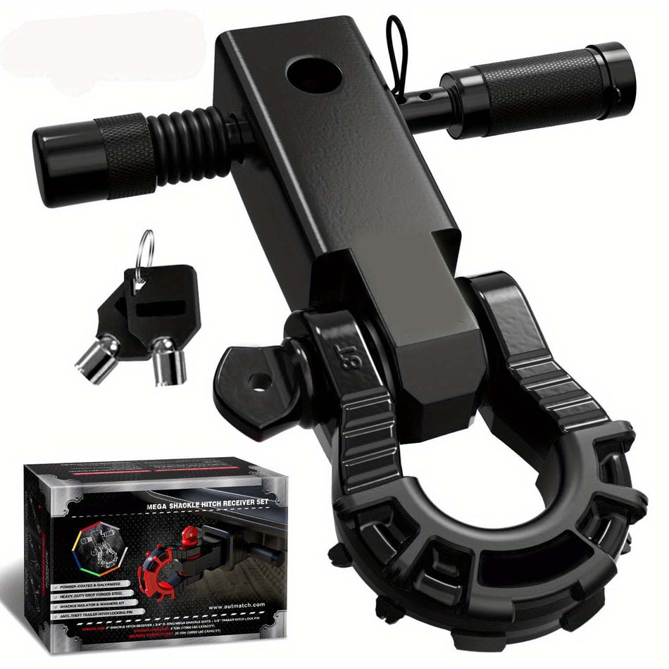 Shackle Hitch Receiver 2 Inch With 34 Mega D Ring Shackle And 58 Trailer Hitch Lock Pin 68 000 Lbs Break Strength Heavy Duty Receiver Kit For Vehicle Recovery Matt Black Color