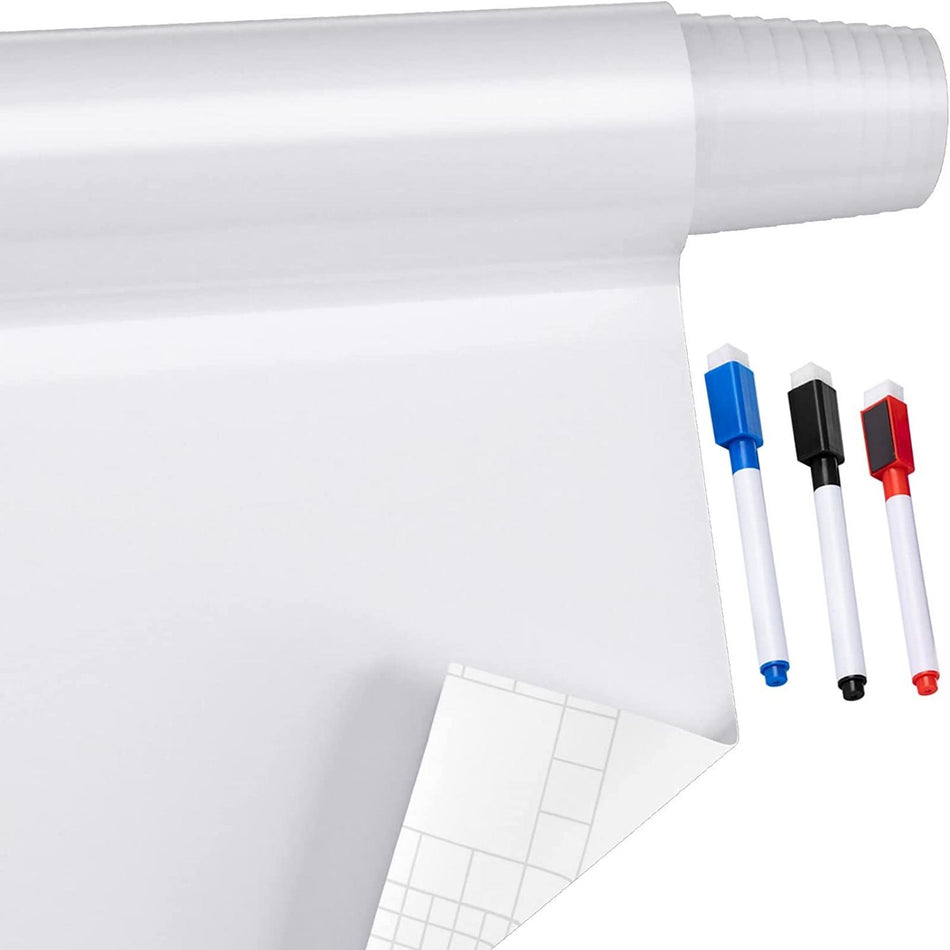 White Board Paper 6X4 Ft Dry Erase Whiteboard Paper W Adhesive Backing Removable Peel And Stick Pet Surface No Ghost For Kids Home And Office 3 Markers 4 Push Pin Magnets Eraser