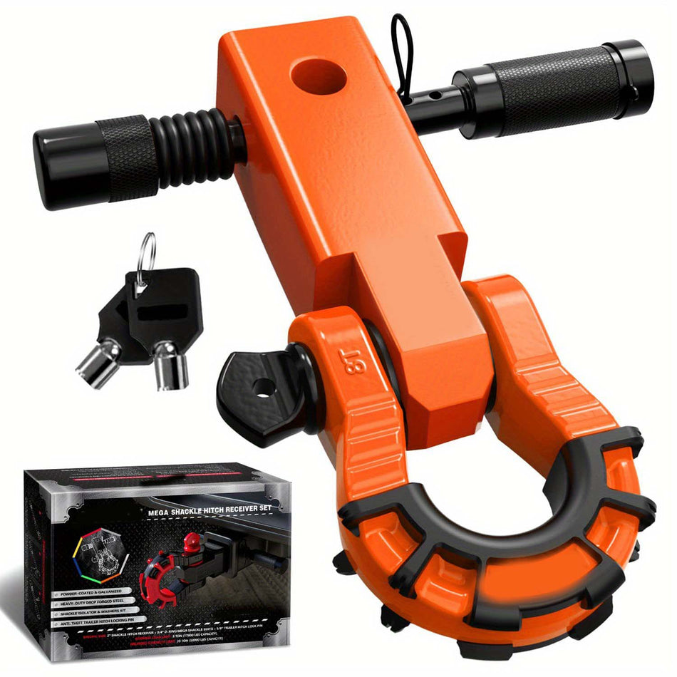 Shackle Hitch Receiver 2 Inch With 34 Mega D Ring Shackle And 58 Trailer Hitch Lock Pin 68 000 Lbs Break Strength Heavy Duty Receiver Kit For Vehicle Recovery Orange Color