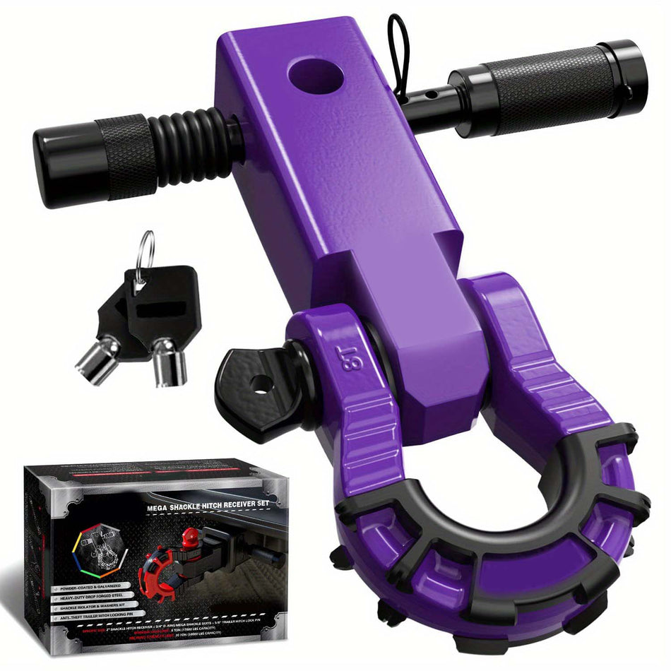 Shackle Hitch Receiver 2 Inch With 34 Mega D Ring Shackle And 58 Trailer Hitch Lock Pin 68 000 Lbs Break Strength Heavy Duty Receiver Kit For Vehicle Recovery Purple Color