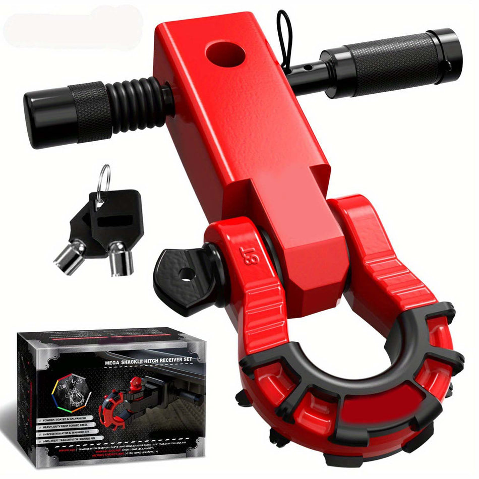 Shackle Hitch Receiver 2 Inch With 34 Mega D Ring Shackle And 58 Trailer Hitch Lock Pin 68 000 Lbs Break Strength Heavy Duty Receiver Kit For Vehicle Recovery Red Color