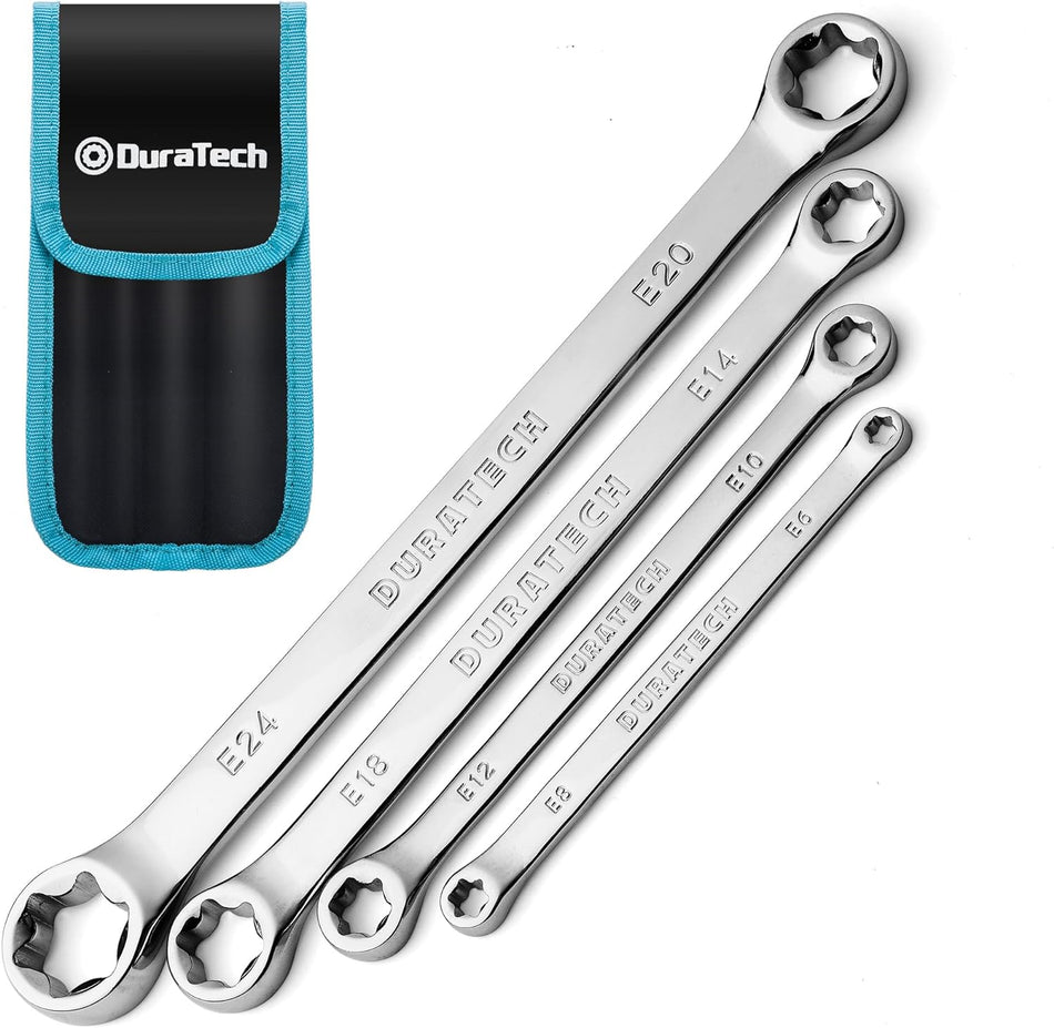 4 Piece E Torx Wrench Set Double Box End Wrench Set Cr V Steel Including E6E8 E10E12 E14E18 And E20E24 Organized In Pouch