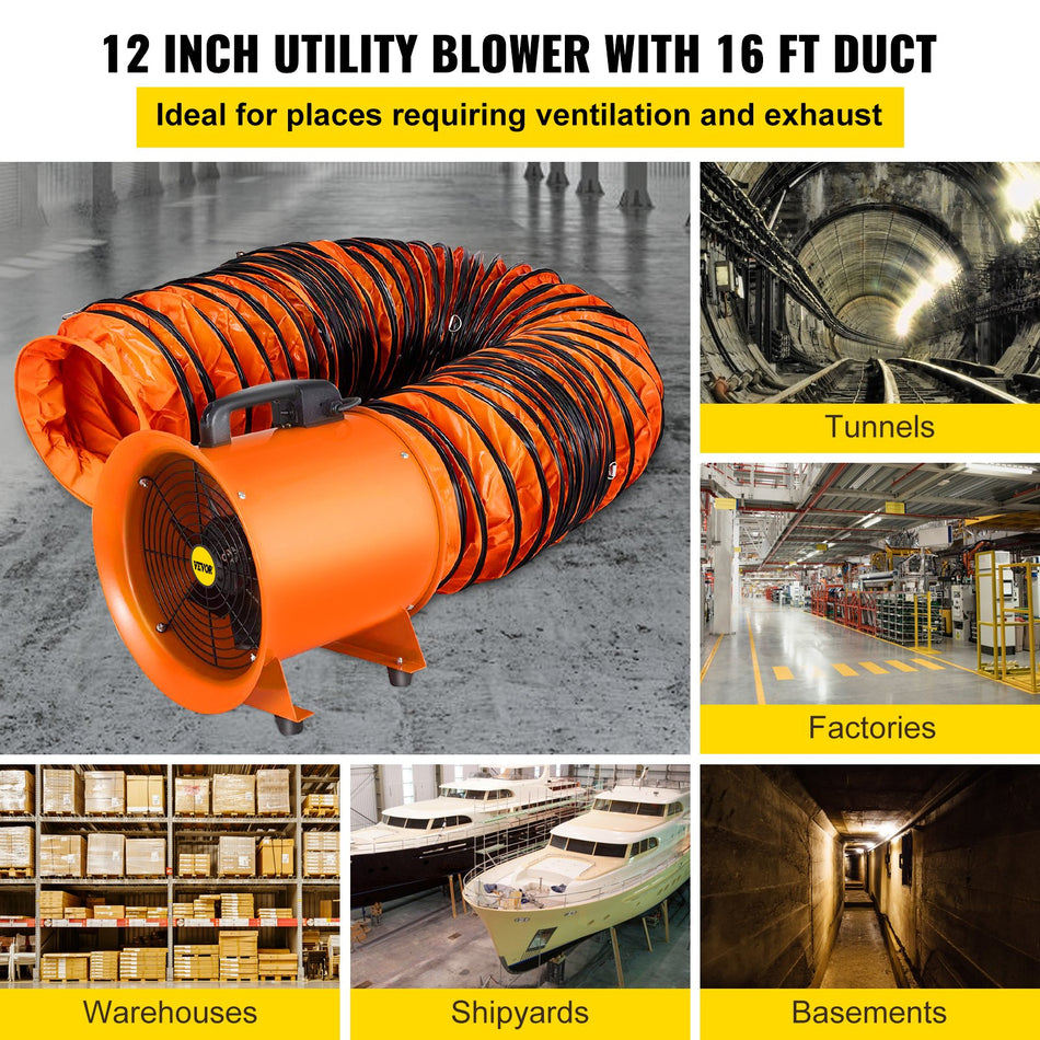 12 Inch5M Extractor Fan Blower Portable 5M High Rotation Exhaust