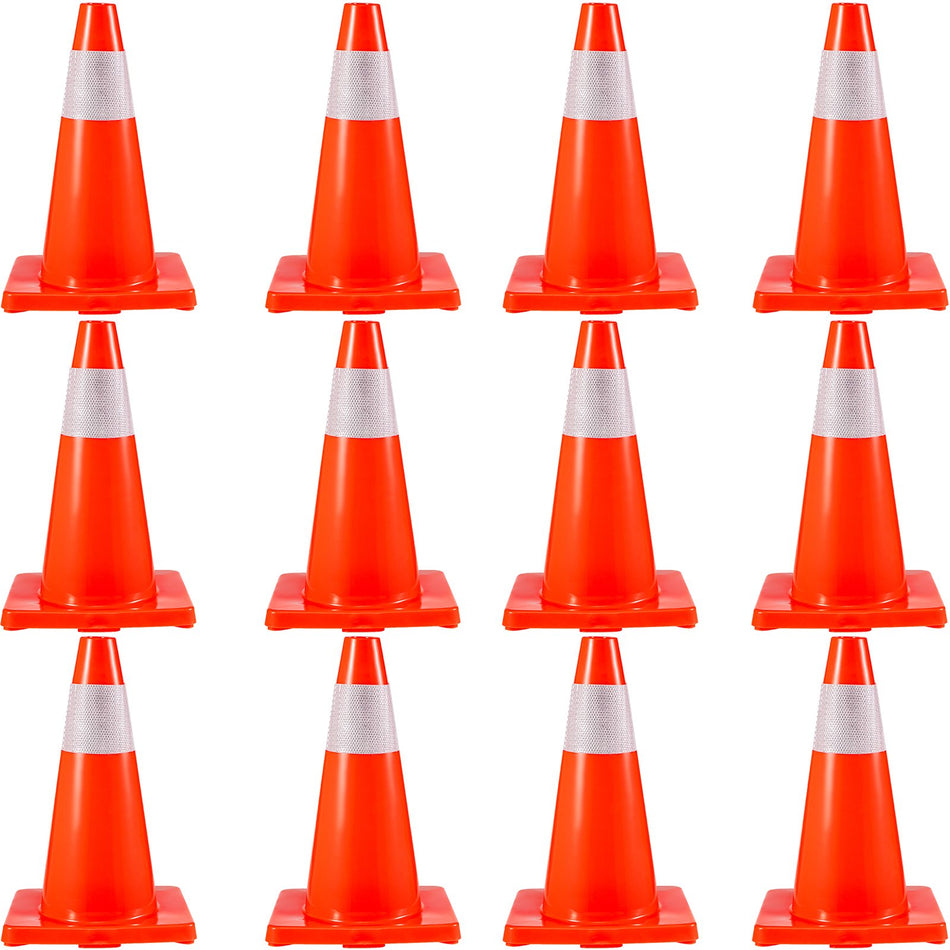 12Pack 18 Traffic Cones Safety Road Parking Cones Pvc Base Orange Traffic Cone With Reflective Collars Hazard Construction Cones For Home Traffic Parking