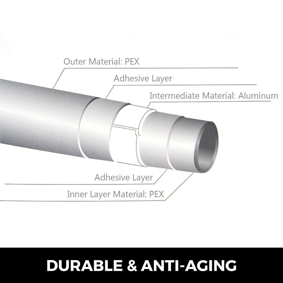 656Ft Roll Of 12 Pex Al Pex Tubing Oxygen Barrier Radiant Floor Pex Pipe Radiant Heat Floor Heating Plumbing 200M Inner Aluminum Layer Pex Tubing Pipe 12 O2 Barrier 656Ftwhite