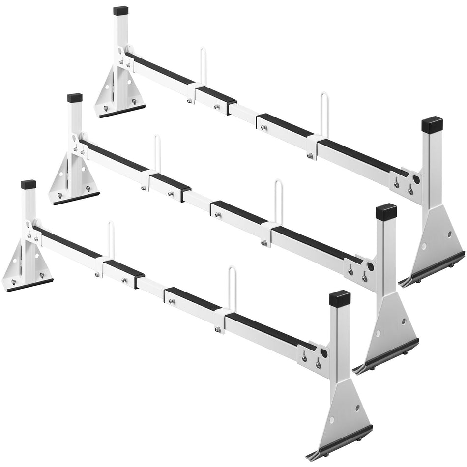 Van Ladder Roof Racks 3 Bars 661 Lbs Capacity Adjustable Matte Coating Van Rack With Ladder Stoppers Compatible With Chevy Express Fullsize Van 1996 Up White