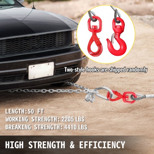Winch Cable 38 X 50 Replacement Wire Rope 4400Lbs Fiber Core Self Locking Swivel Hook 50Ft