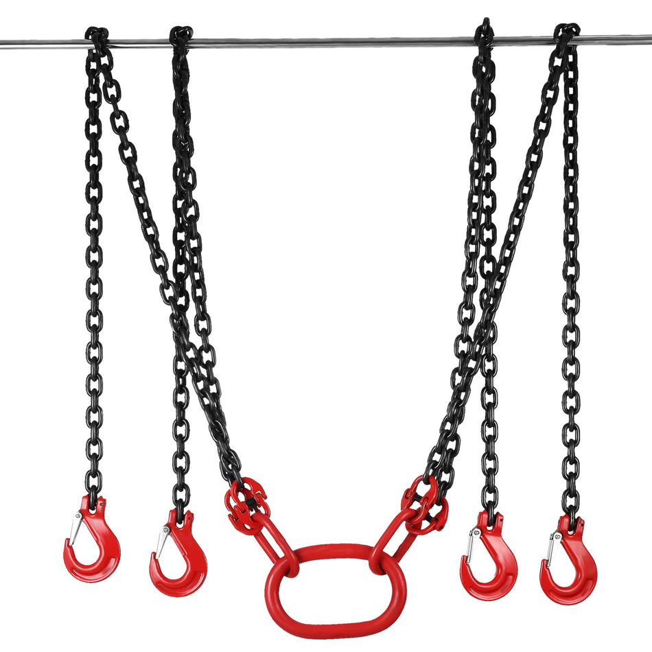 13Ft Chain Sling 516 Inch X 13 Ft Engine Lift Chain G80 Alloy Steel Engine Chain Hoist Lifts 5 Ton With 4 Leg Grab Hooks Used In Mining Machinery Ports Building