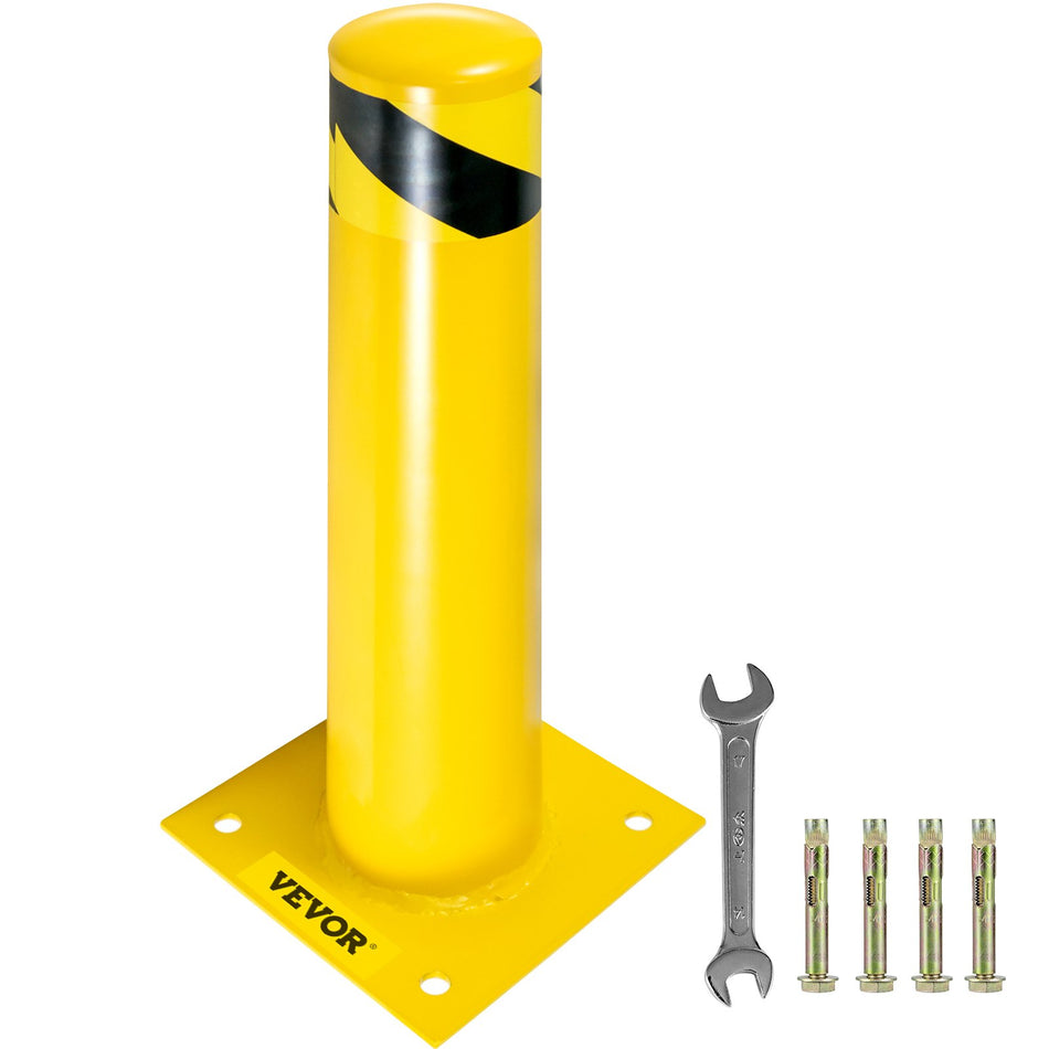 Safety Bollard 24 55 Safety Barrier Bollard 5 12 Od 24 Height Yellow Powder Coat Pipe Steel Safety Barrier With 4 Free Anchor Bolts For Traffic Sensitive Area