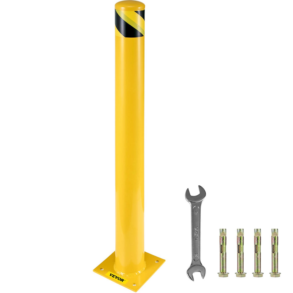 42 55 Safety Bollard 5 12 Od Safety Barrier Bollard 42 Height Yellow Powder Coat Pipe Steel Safety Barrier With 4 Free Anchor Bolts For Traffic Sensitive Area