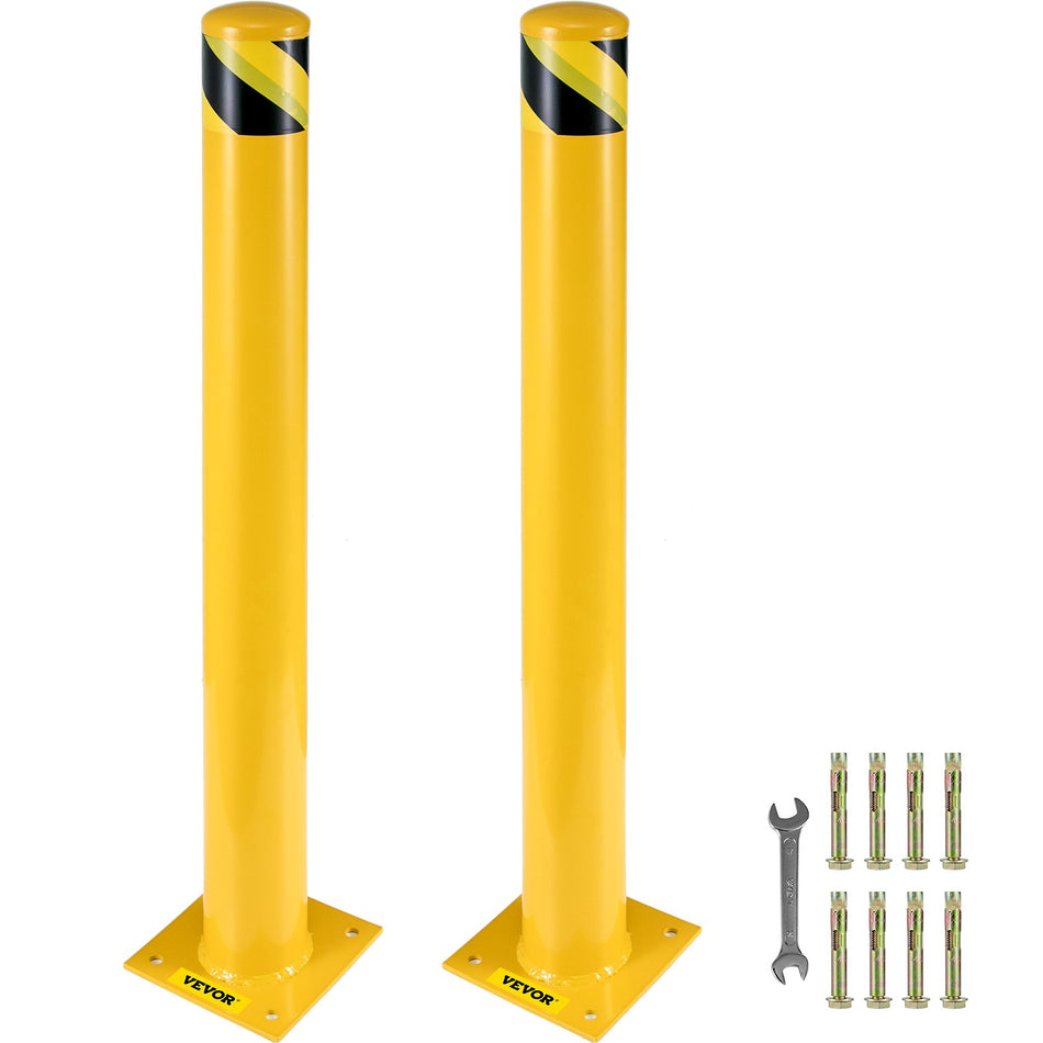 Safety Bollard 48 Inch Height Bollard Post 45 Inch Diameter Steel Pipe Safety Bollard Post Yellow Steel Bollard Steel Safety Bollard With 8 Anchor Bolts Perfect For Traffic Sensitive Area