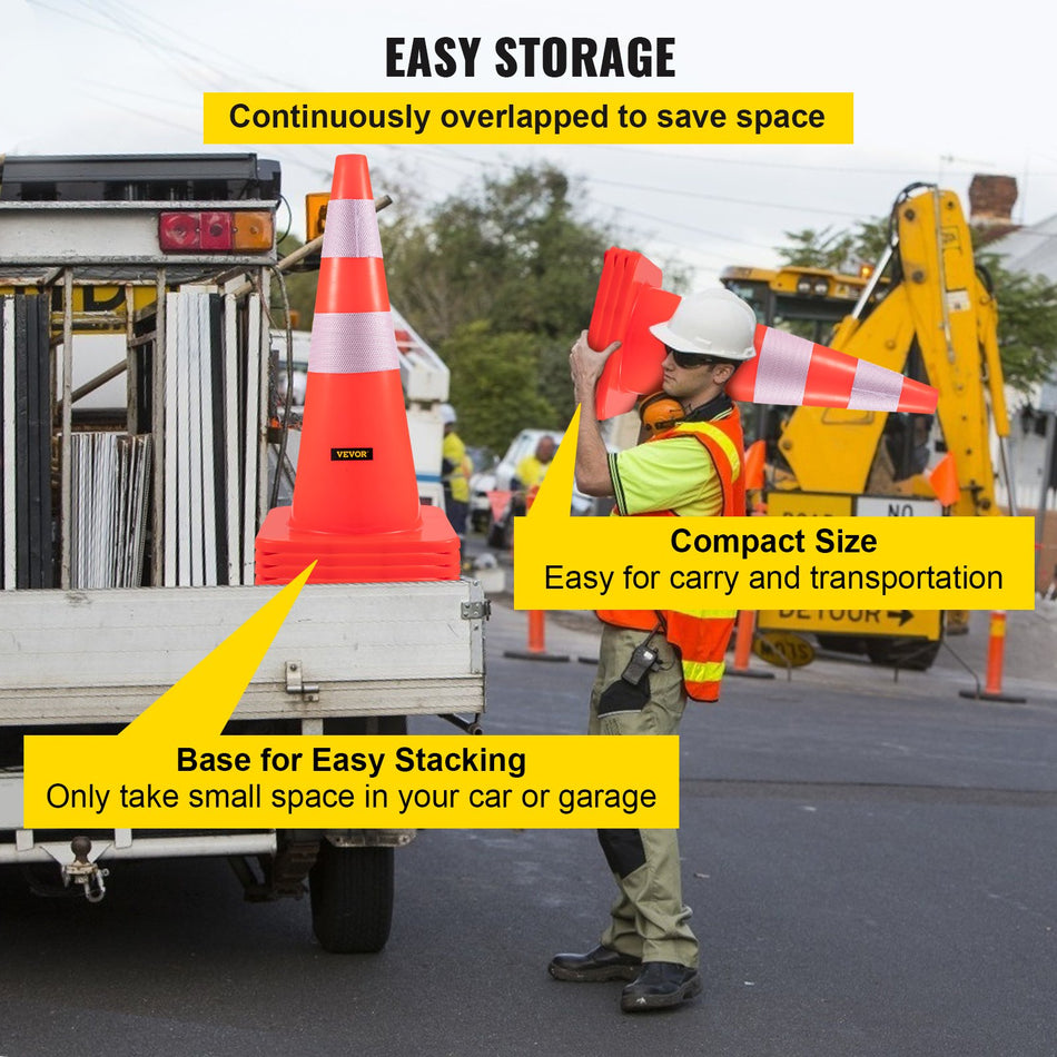 Safety Cones 28 In73 Cm Height 10 Pcs Pvc Orange Traffic Cone With 2 Reflective Collars And Weighted Base Used For Traffic Control Driveway Road Parking And School Improvement