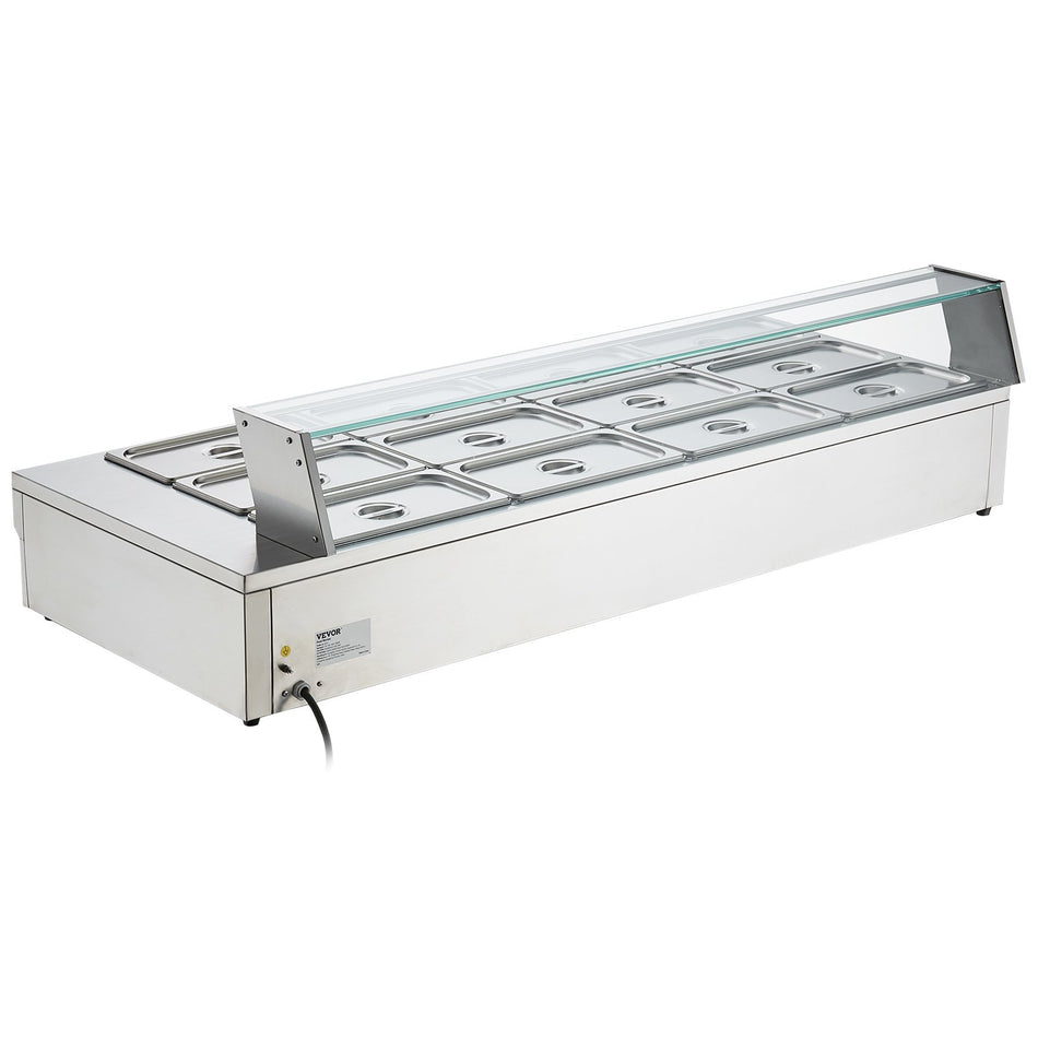12 Pan Commercial Food Warmer 12 X 8Qt Electric Steam Table With Tempered Glass Cover 1800W Countertop Stainless Steel Buffet Bain Marie 86 185F Temp Control For Catering Restaurant Silver