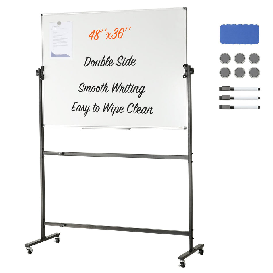Rolling Magnetic Whiteboard Double Sided Mobile Whiteboard 48X36 Inches Adjustable Height Dry Erase Board With Wheels 1 Magnetic Erase 3 Dry Erase Markers Movable Tray For Office School