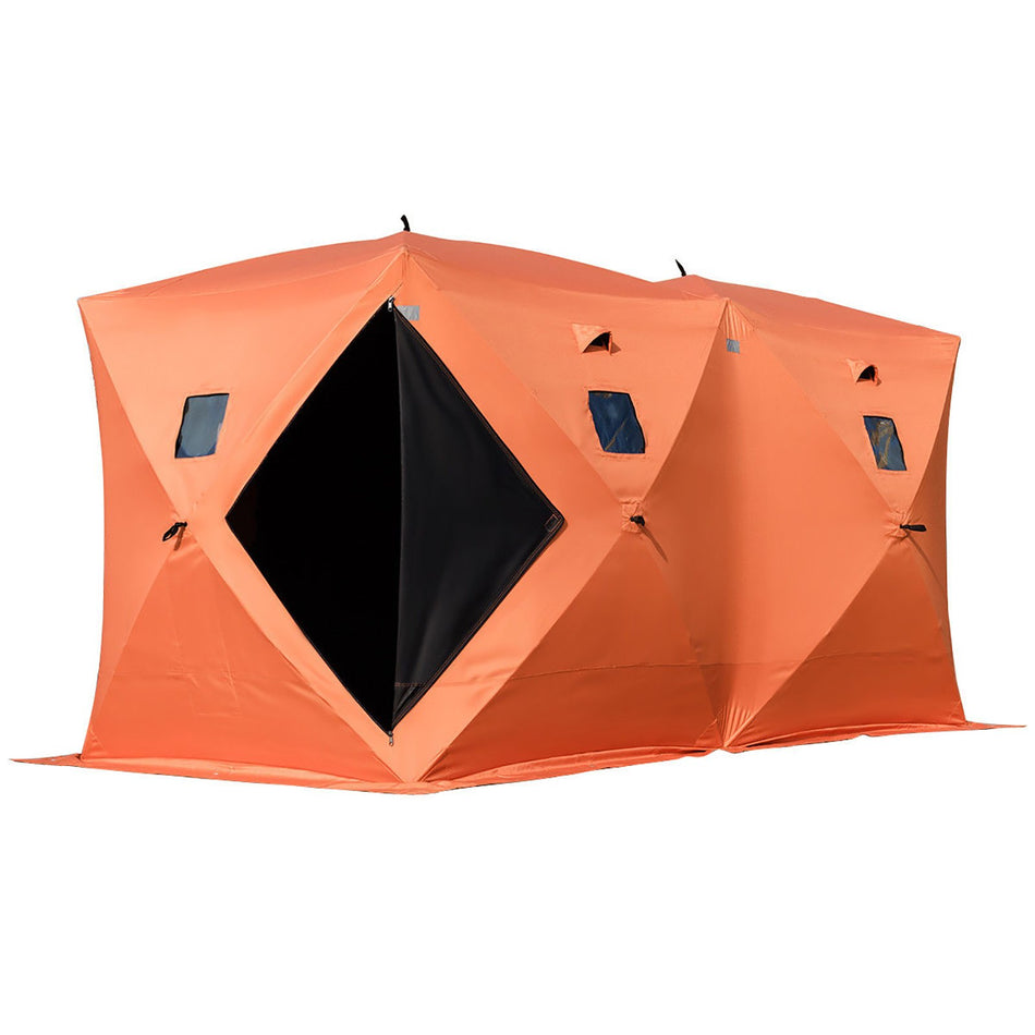 8 Person Ice Fishing Shelter Pop Up Portable Insulated Ice Fishing Tent Waterproof Oxford Fabric Orange