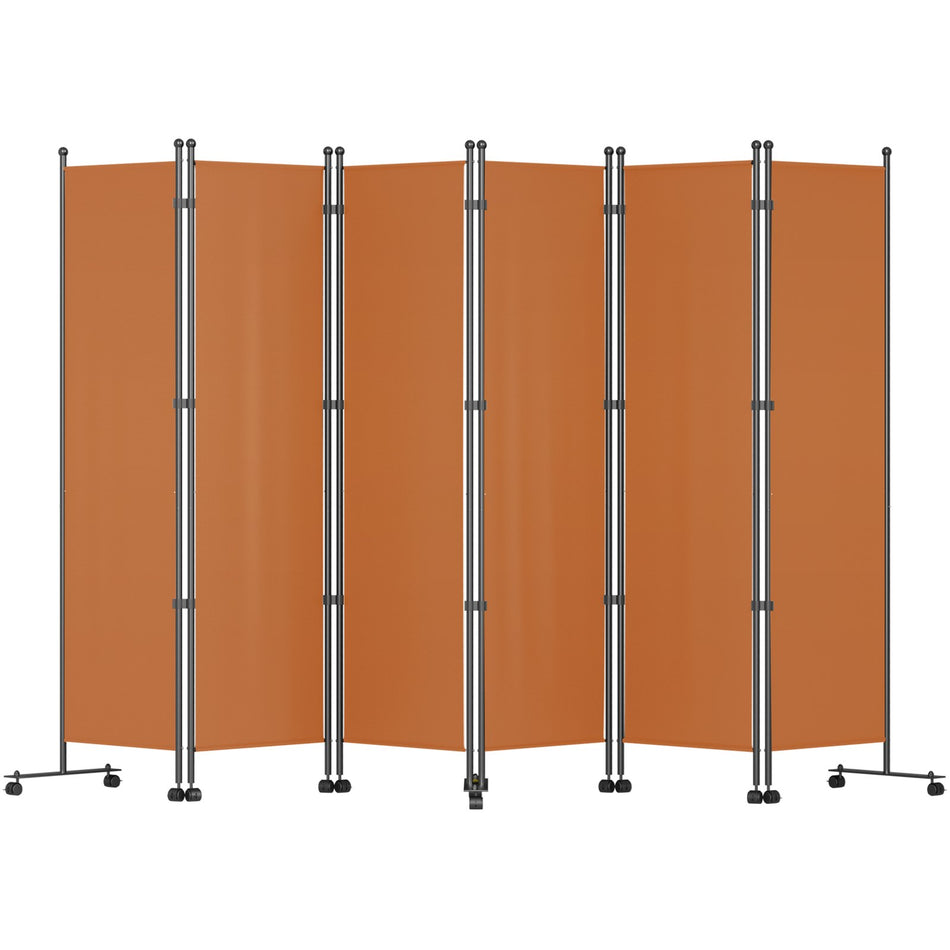 6 Panel Room Divider 6 Ft Tall Freestanding Folding Privacy Screen W Swivel Casters Aluminum Alloy Frame Oxford Bag Included Room Partition For Office Home 121W X 14D X 73H Orange