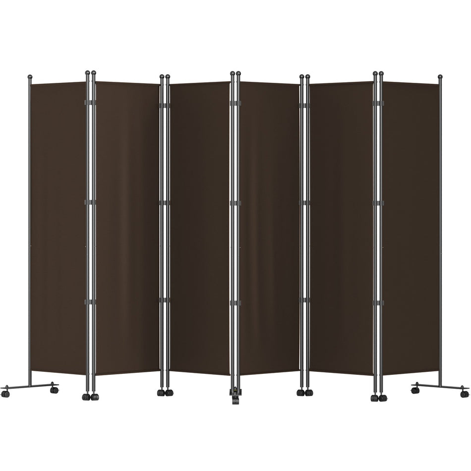 6 Panel Room Divider 6 Ft Tall Freestanding Folding Privacy Screen W Swivel Casters Aluminum Alloy Frame Oxford Bag Included Room Partition For Office Home 121 W X 14 D X 73H Brown