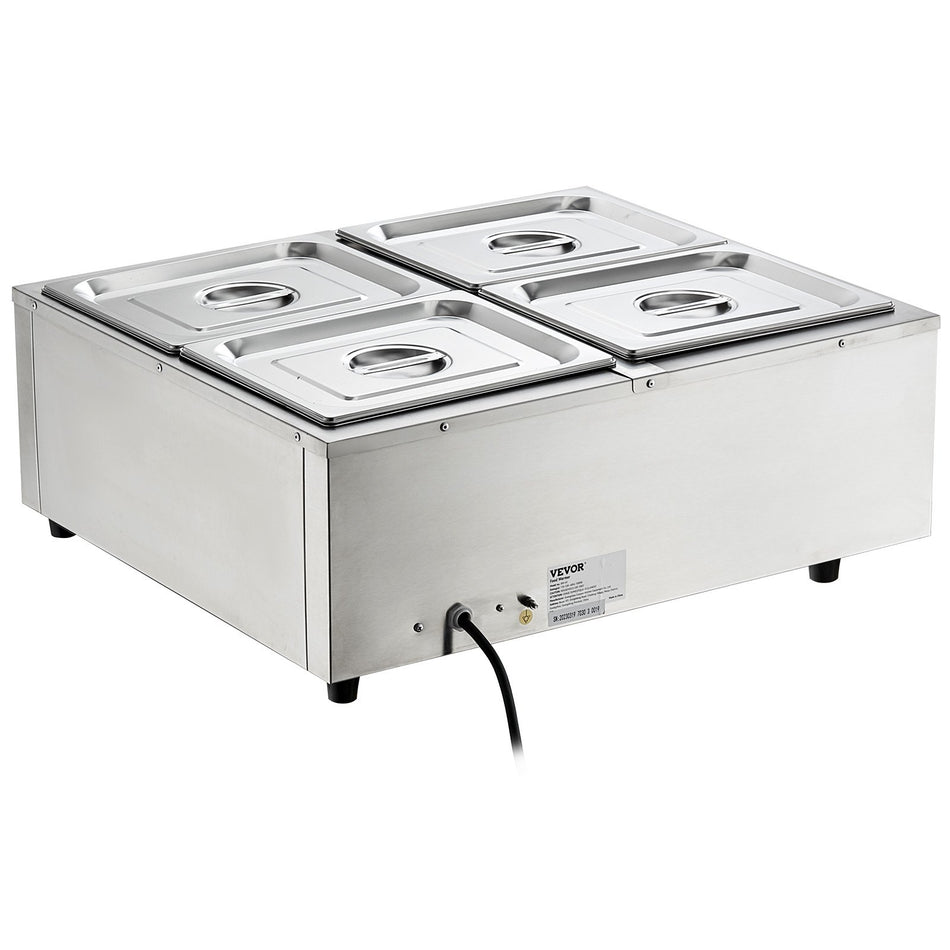 4 Pan Commercial Food Warmer 4 X 12Qt Electric Steam Table 1200W Professional Countertop Stainless Steel Buffet Bain Marie With 86 185F Temp Control For Catering And Restaurants Silver