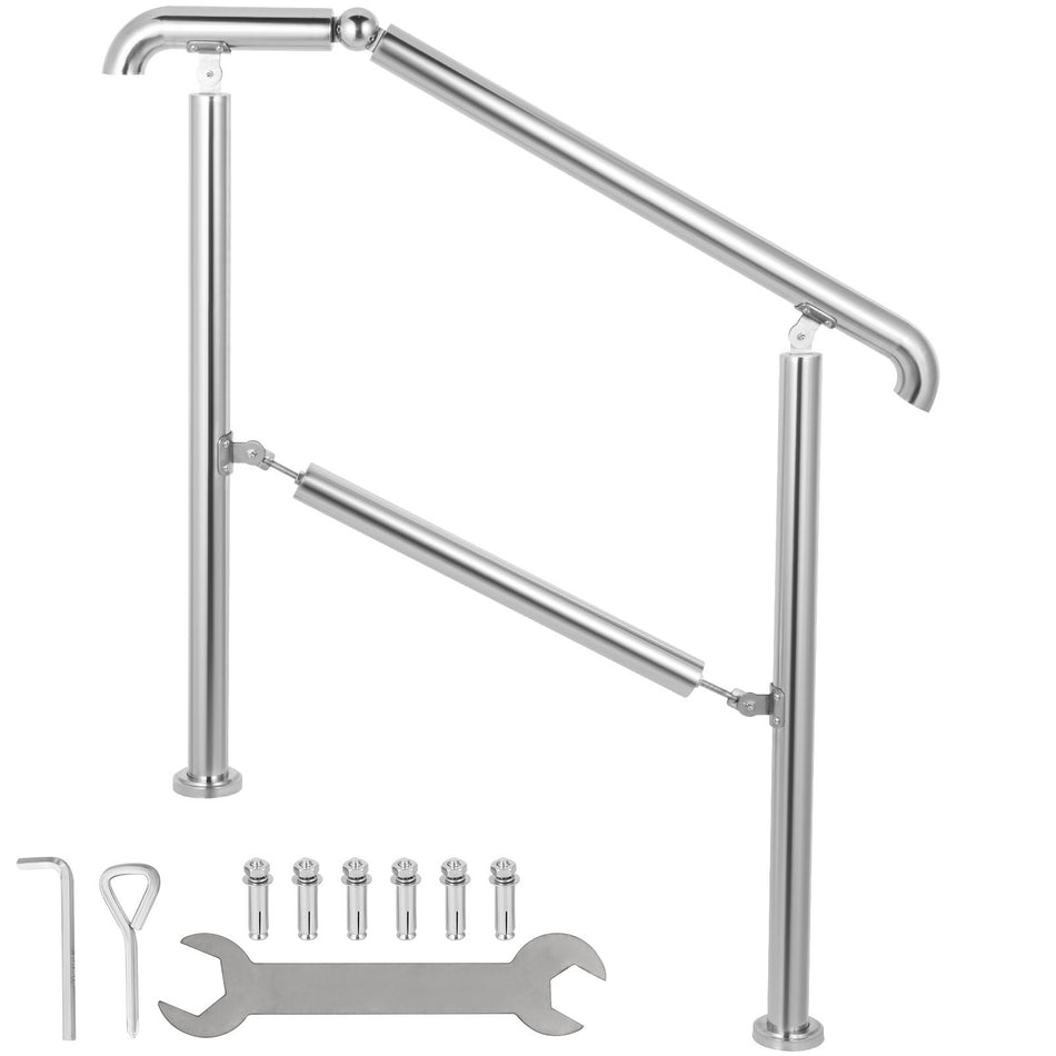 Stainless Steel Transitional Handrail Fit For Level Surface And 4 To 5 Adjustable Stair Indoor Outdoor Step Railings 441Lb Capacity Winstallation Kit Porch Diy Silver