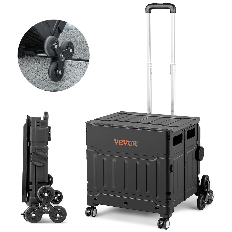 Stair Climbing Cart 53L Foldable Shopping Cart W Lid Adjustable Handle