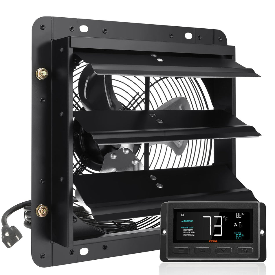Shutter Exhaust Fan 10 With Temperature Humidity Controller Ec Motor 820 Cfm 10 Speed Adjustable Wall Mount Attic Fan Ventilation And Cooling For Greenhouses Garages Sheds Etl Listed