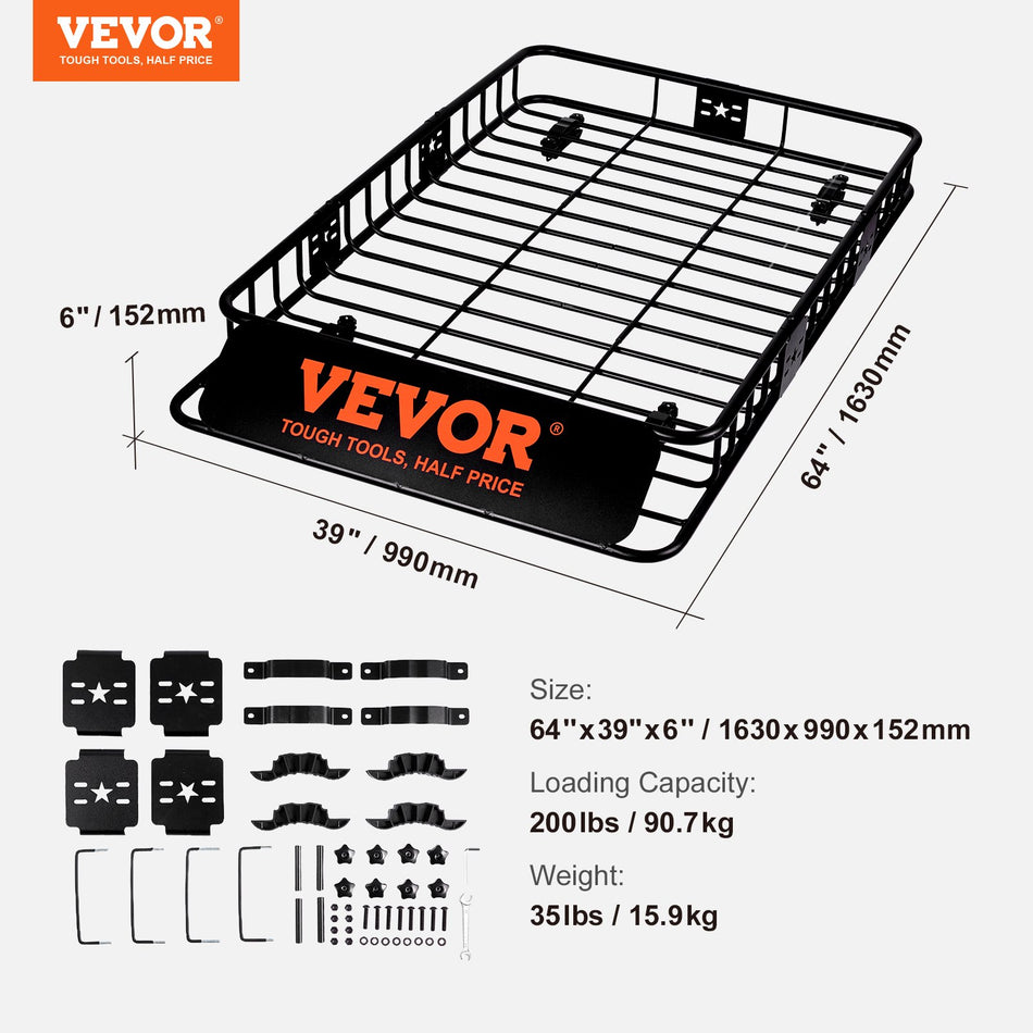 Roof Rack Cargo Basket 64 X 39 X 6 Rooftop Cargo Carrier With Extension Heavy Duty 200 Lbs Capacity Universal Roof Rack Basket Luggage Holder For Suv Truck Vehicle