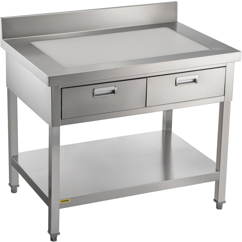 Stainless Steel Work Table 24 X 48 In Commercial Food Prep Worktable With 2 Drawers Undershelf And Backsplash 992 Lbs Load Stainless Steel Kitchen Island For Restaurant Home And Hotel