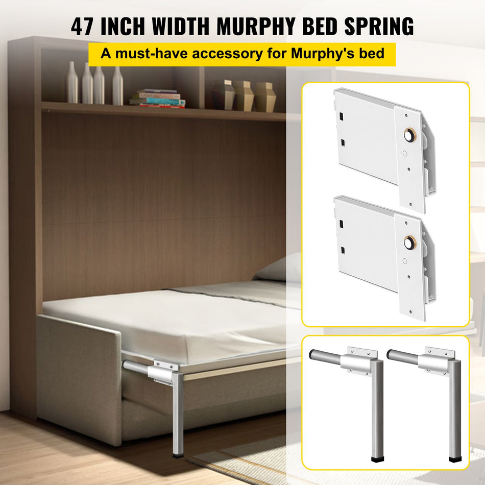 Vevor Murphy Mounting Wall Springs Mechanism Heavy Duty Support Hardware Diy Kit For Queen Twin Size Bed Horizontal White