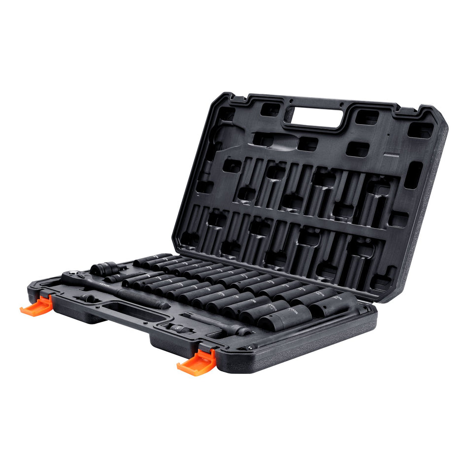 12 Drive Impact Socket Set 33 Piece Socket Set Sae 38 1 And Metric 10 24Mm 6 Point Cr V Alloy Steel For Auto Repair Easy To Read Size Markings Rugged Construction Includes Storage Case