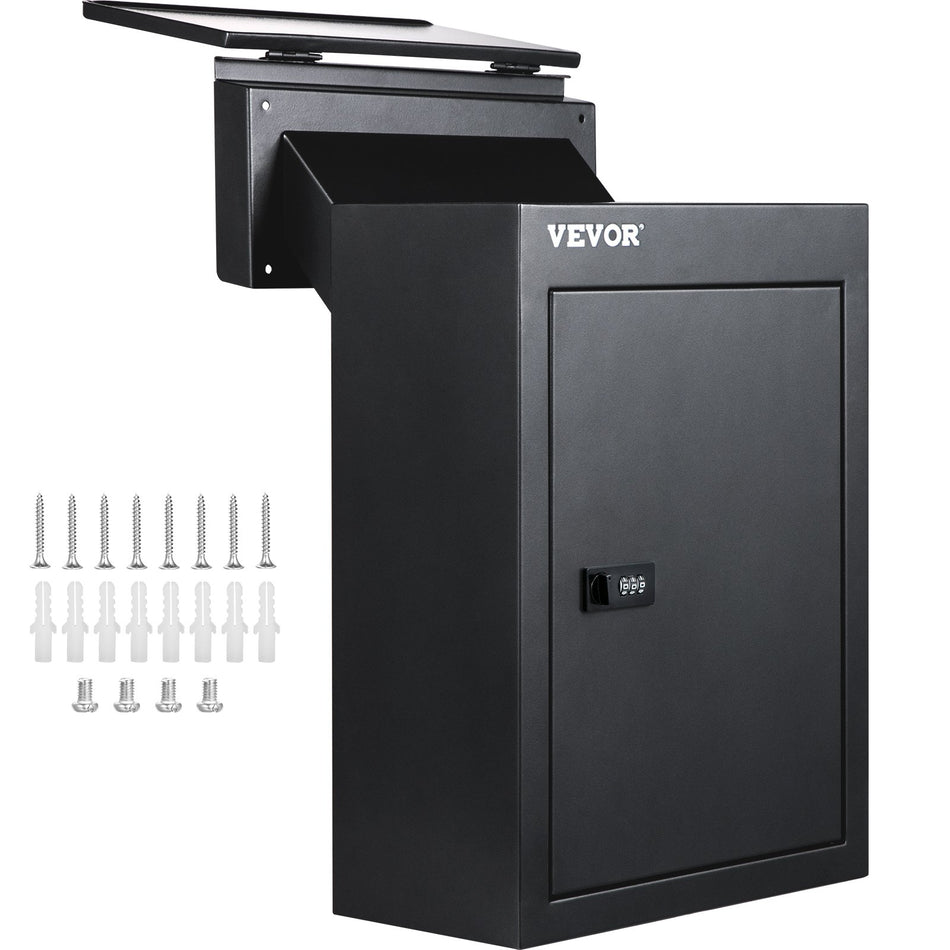 Through The Wall Drop Box 125X63X169 Mail Drop Box Wadjustable Chute Deposit Drop Box Wcode Lock Rainproof Wall Mount Mailbox For Letters Rents Check Keys Home Office Black