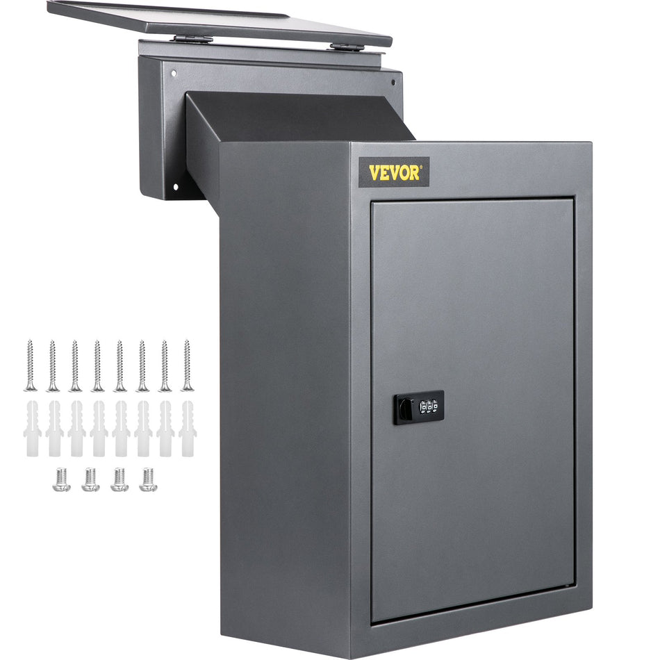 Through The Wall Drop Box 125X63X169 Mail Drop Box Wadjustable Chute Deposit Drop Box Wcode Lock Rainproof Wall Mount Mailbox For Letters Rents Checks Keys Home Office Grey