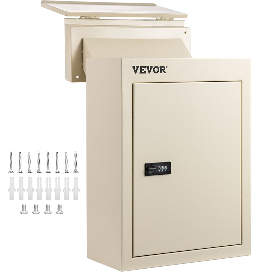 Through The Wall Drop Box 125X63X169 Mail Drop Box Wadjustable Chute Deposit Drop Box Wcode Lock Rainproof Wall Mount Mailbox For Letters Rentschecks Keys Home Office Beige
