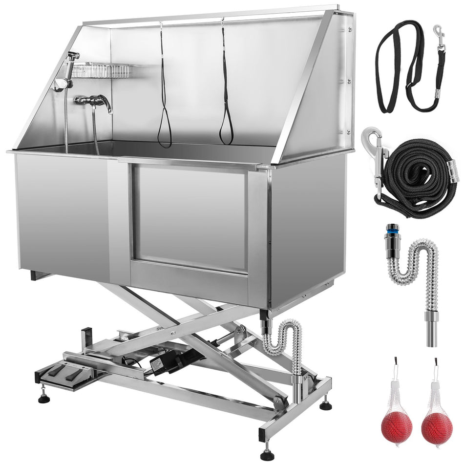 50 Electric Pet Dog Grooming Tub Stainless Steel X Style Electric Lift Height Dog Bath Tub Pet Washing Station With High Pressure Sprayer And Plate Dog Wash Tub Right Door