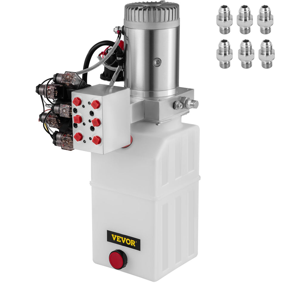 6 Way Hydraulic Pump 12V 6 Quart Double Acting Dump Trailer Control Kit