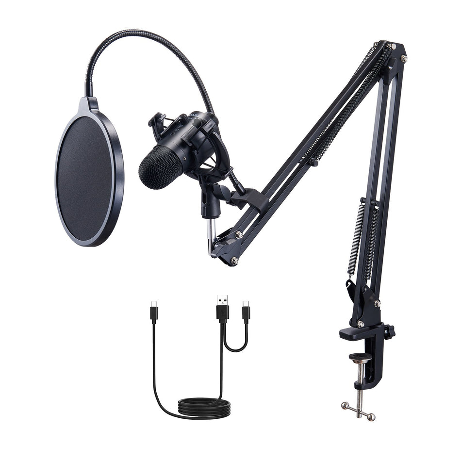 Usb Microphone 192Khz24 Bit Professional Condenser Microphone Kit With Boom Arm Stand Pop Filter Shock Mount Mute Button Headphones Jack For Podcast Recording Video Gaming Singing Streaming