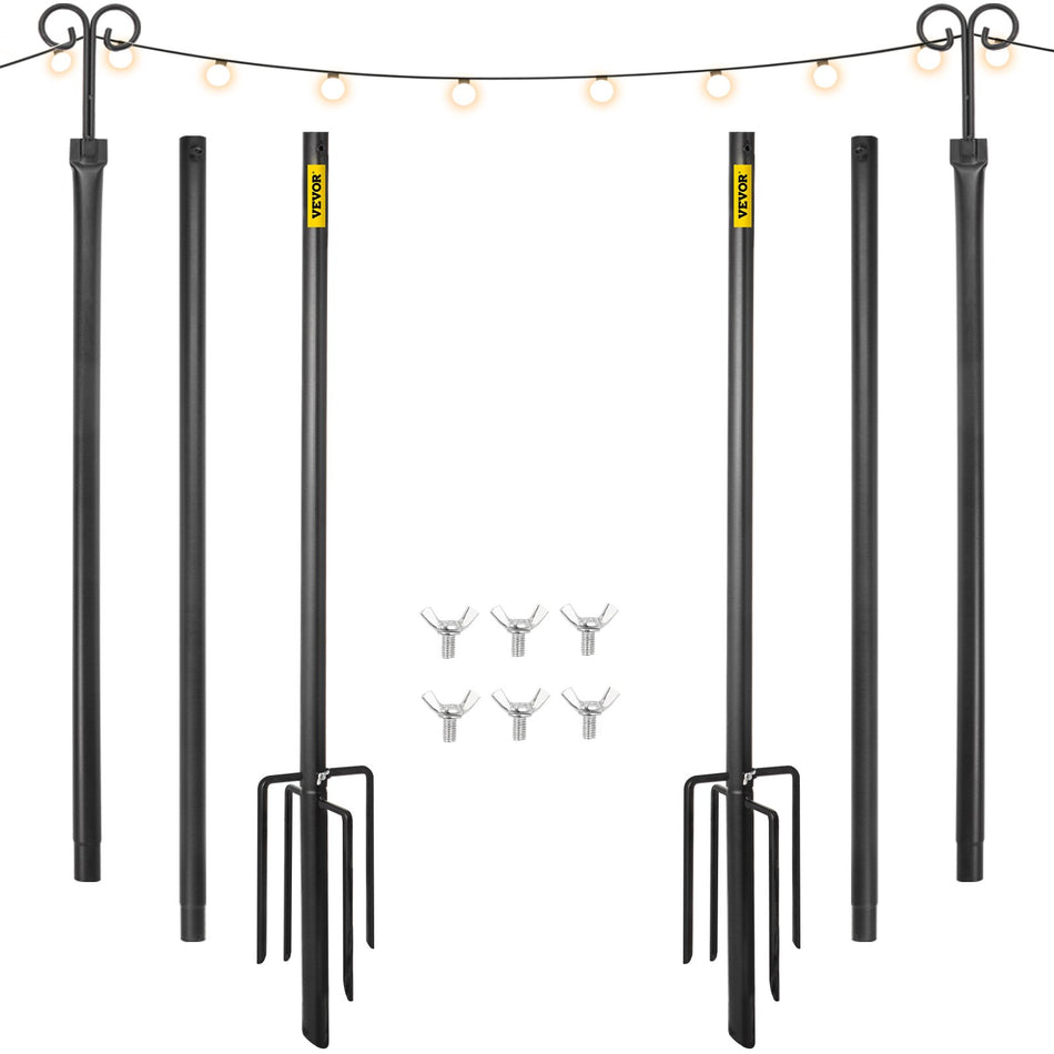 String Light Poles 2 Pack 97 Ft Outdoor Powder Coated Stainless Steel Lamp Post With Hooks To Hang Lantern And Flags Decorate Garden Backyard Patio Deck For Party And Wedding Black