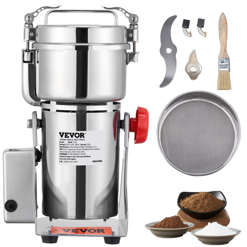 700G Electric Grain Mill Grinder High Speed 2500W Commercial Spice Grinders Stainless Steel Pulverizer Powder Machine For Dry Herbs Grains Spices Cereals Coffee Corn Pepper Swing Type
