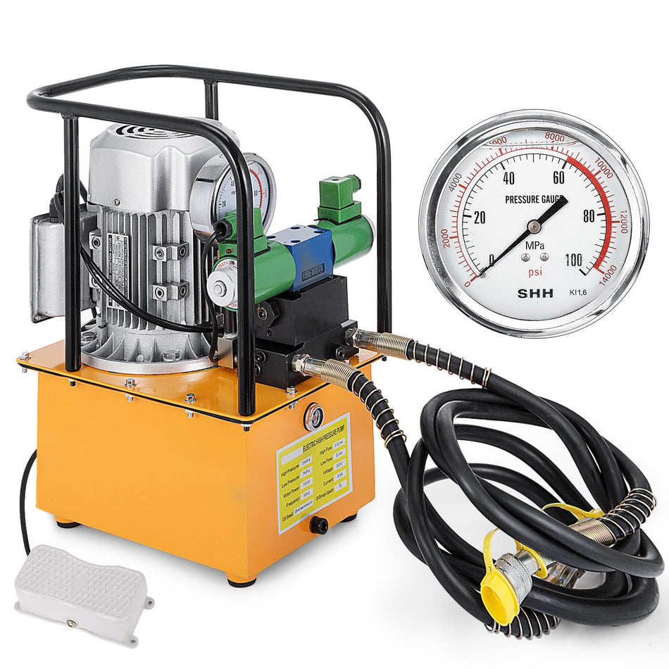 10152 Psi Hydraulic Electric Pump 750W Double Acting Hydraulic Driven Pump 110V 7L Solenoid Pedal Hydraulic Power Pack Cylinder Hydraulic Pump