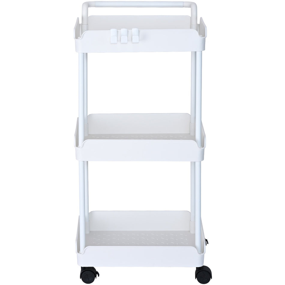 3 Tier Rolling Utility Cart Kitchen Cart With Lockable Wheels Multi Functional Storage Trolley With Handle For Office Living Room Kitchen Movable Storage Basket Organizer Shelves White