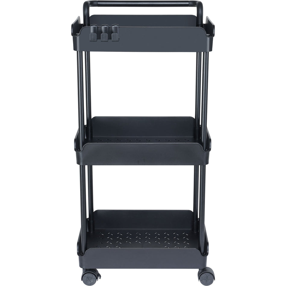 3 Tier Rolling Utility Cart Kitchen Cart With Lockable Wheels Multi Functional Storage Trolley With Handle For Office Living Room Kitchen Movable Storage Basket Organizer Shelves Black
