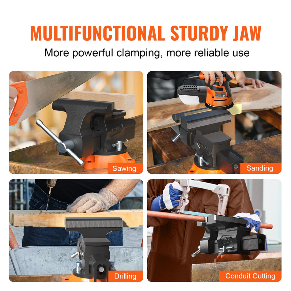 65 Bench Vise W 360Swivel Locking Base Two Way Jaw Ductile Iron
