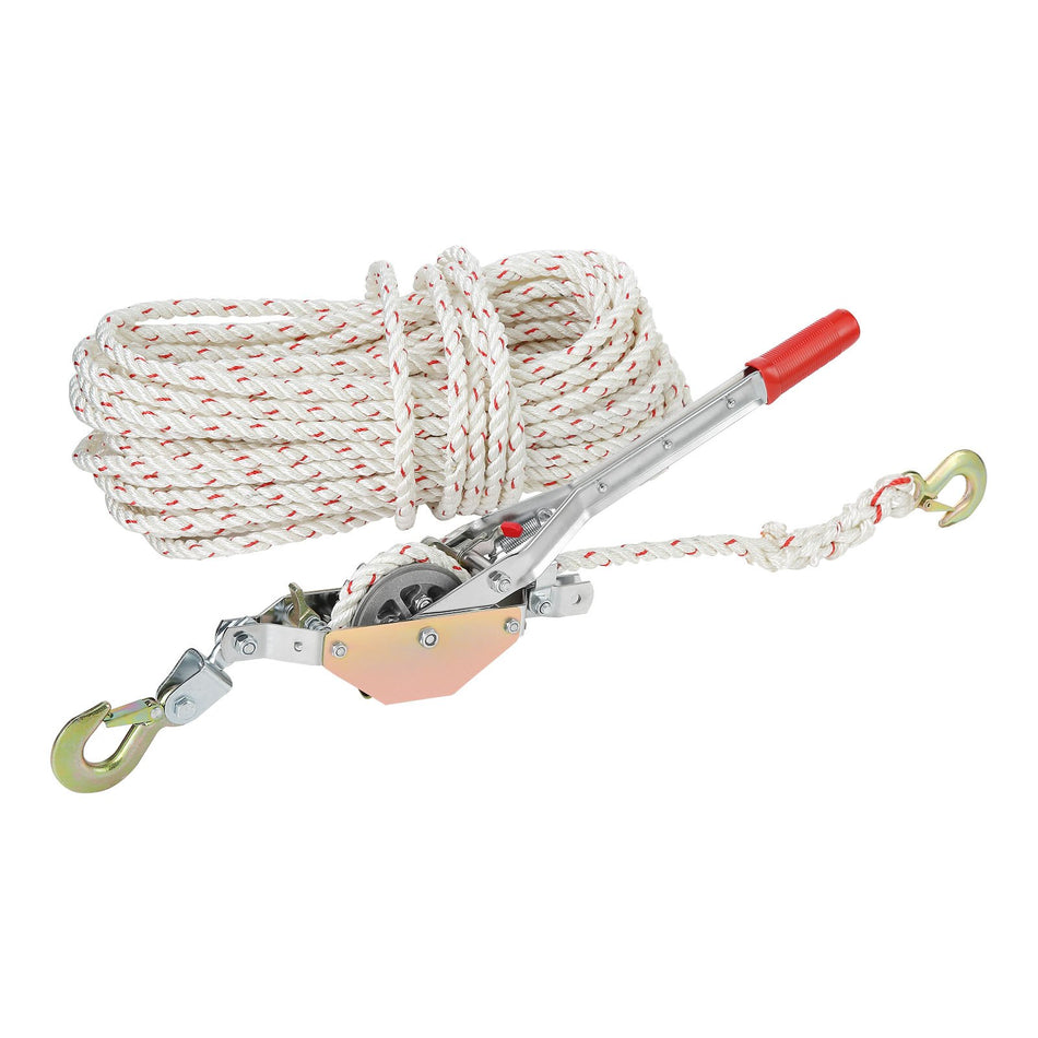 Rope Puller 34 Ton 1653 Lbs Pulling Capacity With 100 Of 06 Dia Rope 2 Hook Come Along Winch Heavy Duty Ratchet Power Puller Tool For Moving Boats Securing Items Transporting Logs