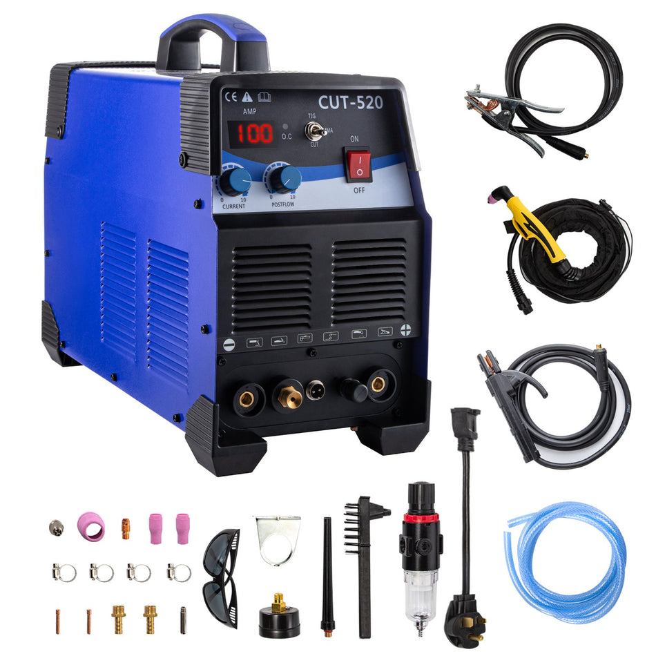 Tigmma Plasma Cutter Ct520D 3 In 1 Combo Welding Machine Tig Welder 200A Arc Welder 200A Plasma Cutter 50A Non Touch Pilot Arc Plasma Cutting Machine Dual Voltage 110 220V