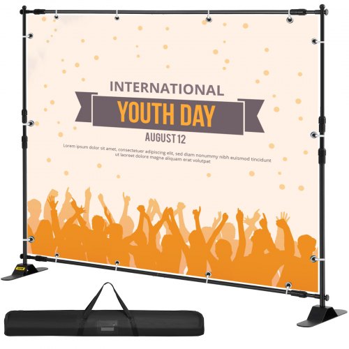 Telescopic Backdrop Banner Stand 8 X 8 Banner Stand Adjustable Step And Repeat Backdrop Banner Stand Retractable Banner Stand With Carrying Bag 8 Ft