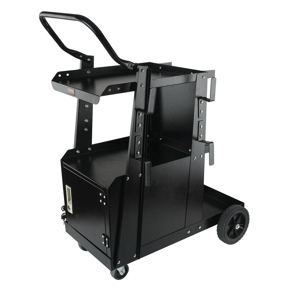 Welding Cart 2 Tier Heavy Duty Welder Cart With Anti Theft Lockable Cabinet 265Lbs Weight Capacity 360 Swivel Wheels Tank Storage Safety Chains Welding Cabinet For Tig Arc Plasma Cutter