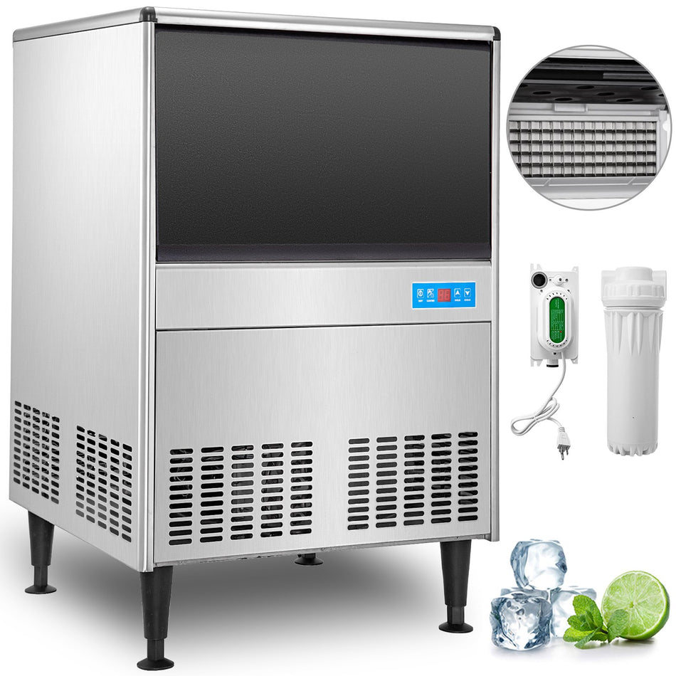 110V Commercial Ice Maker Machine 220Lbs24H Etl Approved Stainless Steel Ice Machine With 99Lbs Bin Auto Clean Clear Cube Air Cooled Include Water Filter And Drain Pump