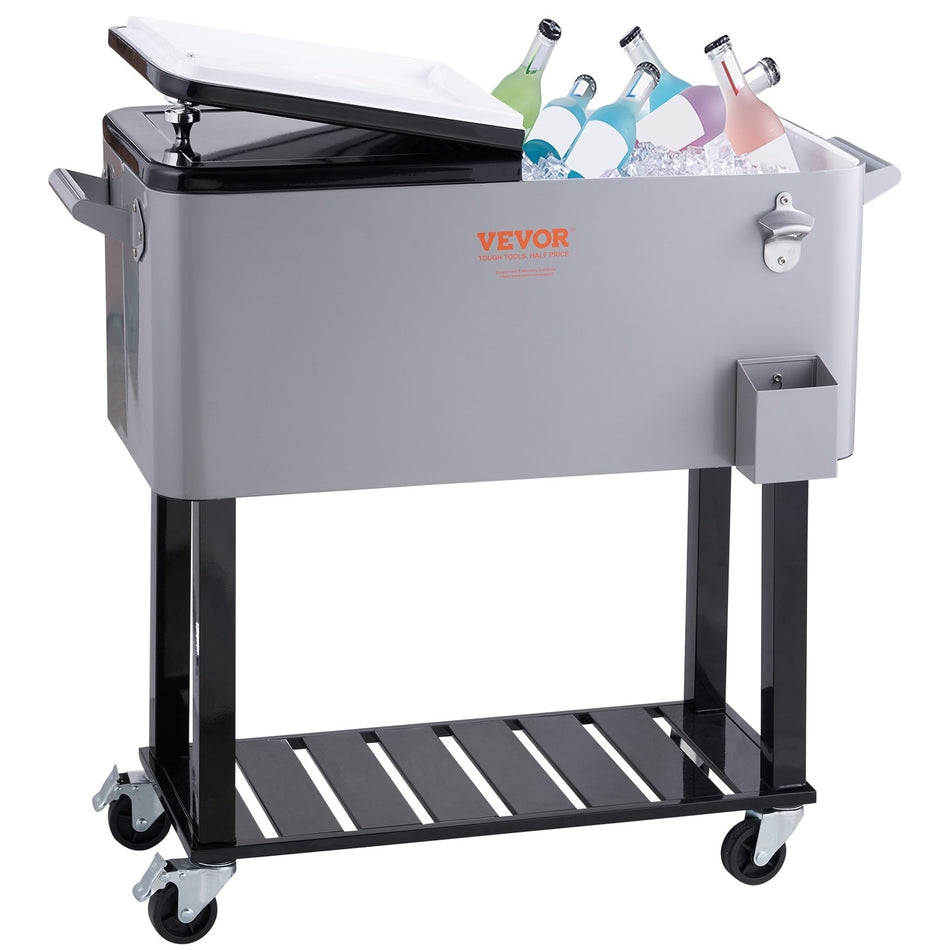 Rolling Ice Chest Cooler Cart 80 Quart Portable Bar Drink Cooler Beverage Bar Stand Up Cooler With Wheels Bottle Opener Handles For Patio Backyard Party And Pool Gray Fda Listed