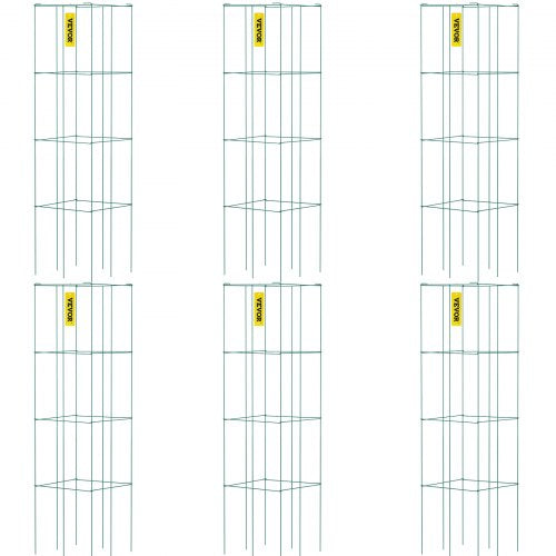 Tomato Cages 146 X 146 X 394 6 Packs Square Plant Support Cages Green Pvc Coated Steel Tomato Towers For Climbing Vegetables Plants Flowers Fruits