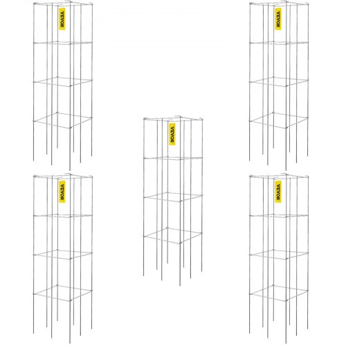 Tomato Cages 118 X 118 X 461 5 Packs Square Plant Support Cages Silver Pvc Coated Steel Tomato Towers For Climbing Vegetables Plants Flowers Fruits
